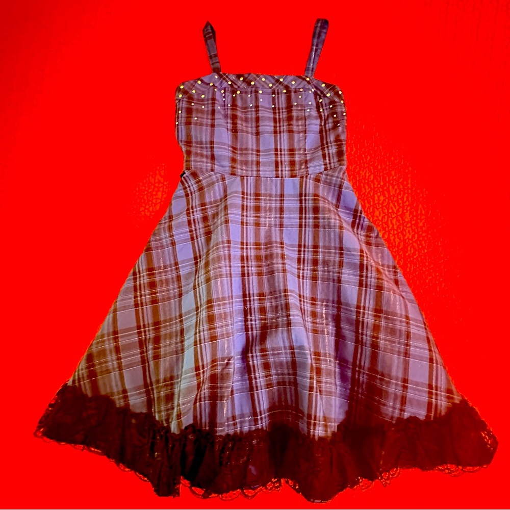 Justice Girls Sz 12 Blue & Blk Plaid Lined Swing Dress